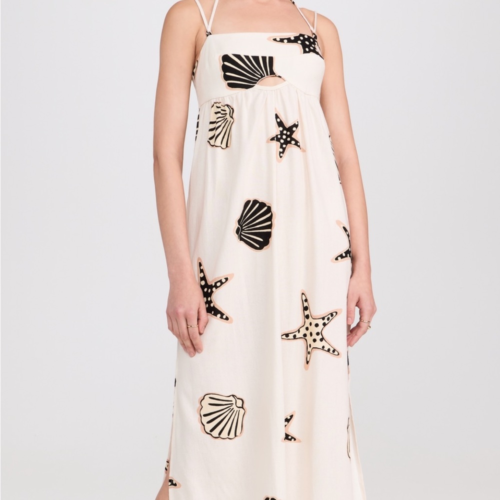 White Maxi Dress with Starfish and Shell Print